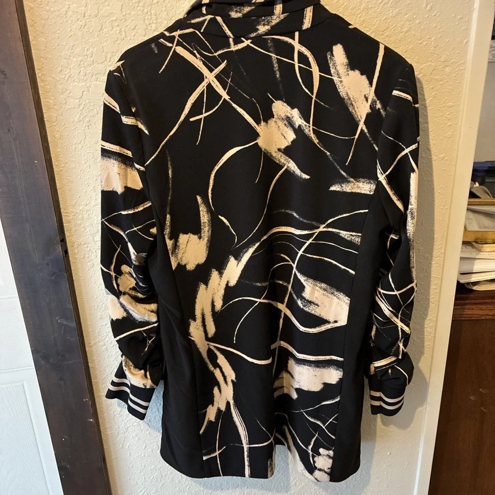 vtg joseph ribkoff cover up size 8 black with tan abstract Elastic Sleeves